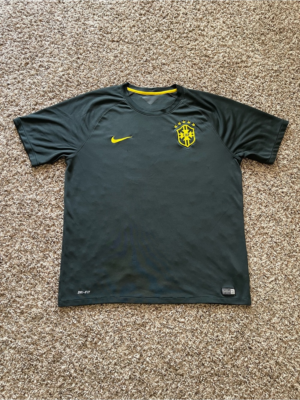 Nike Brazil 2014-15 Third Jersey Mens CBF Soccer Shirt World Cup Black Green